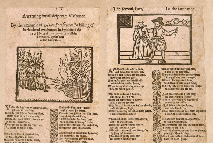 A ballad about Alice Davis, who was burned in 1628 for the crime of killing her husband.
