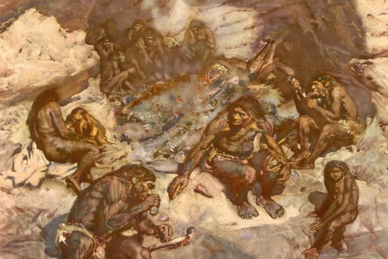 Zdeněk Burian’s painting from 1952 offers a sympathetic portrayal of Neanderthals practising cannibalism. Self-assurance, even contentment, emanate from “It appears as a calm response to death, rather than murderous carnage,” writes Rebecca Wragg Sykes. (Photo by Time Life Pictures/Mansell/The LIFE Picture Collection via Getty Images)