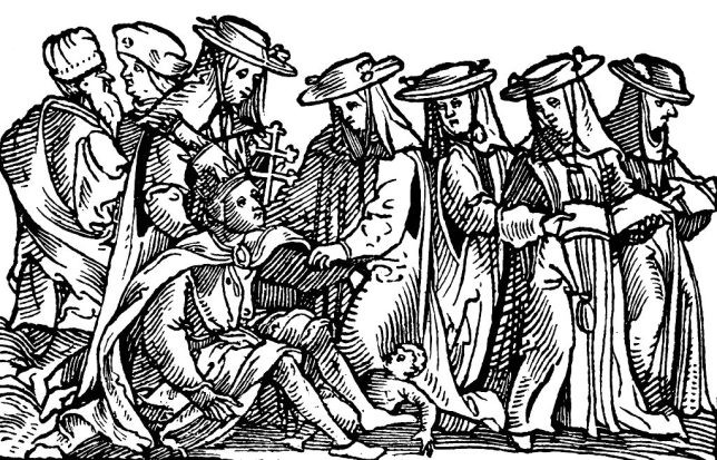 Pope Joan giving birth in the street.