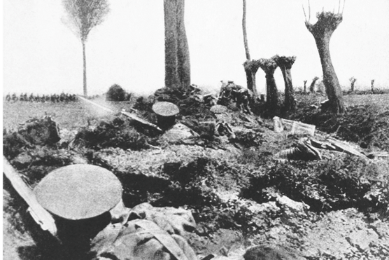 British infantry shelter in trenches